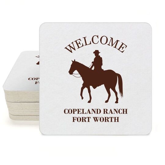 Cowboy with Horse Square Coasters